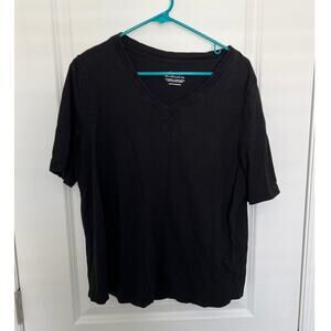 Chico's The Ultimate Cotton Blend Short Sleeve V-Neck Tee Black Women's Size XLP
